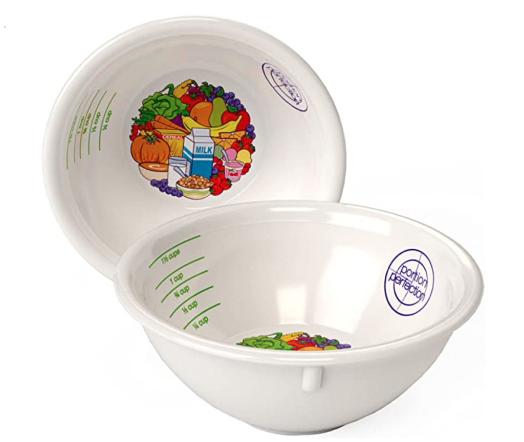 Food bowls portion control nutritionist supplies meal planning tools for dietitians. White bowls.