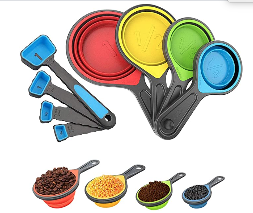 Collapsible measuring cups and spoons nutritionist supplies, important meal planning diet tools 