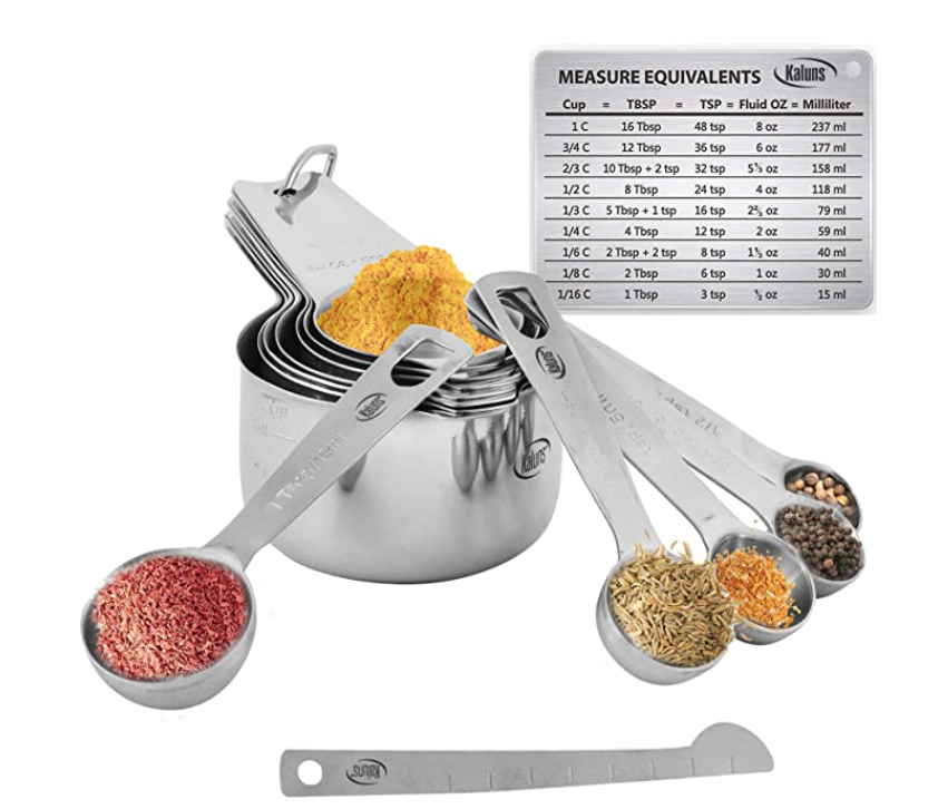 Stainless steel measuring cups and spoons important meal planning tools 